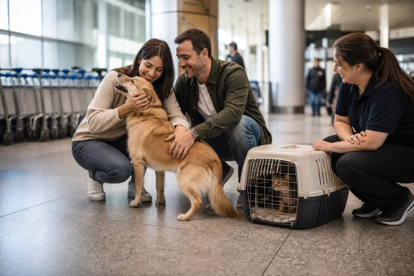 Reencuentro familiar tras un traslado VIP de mascotas